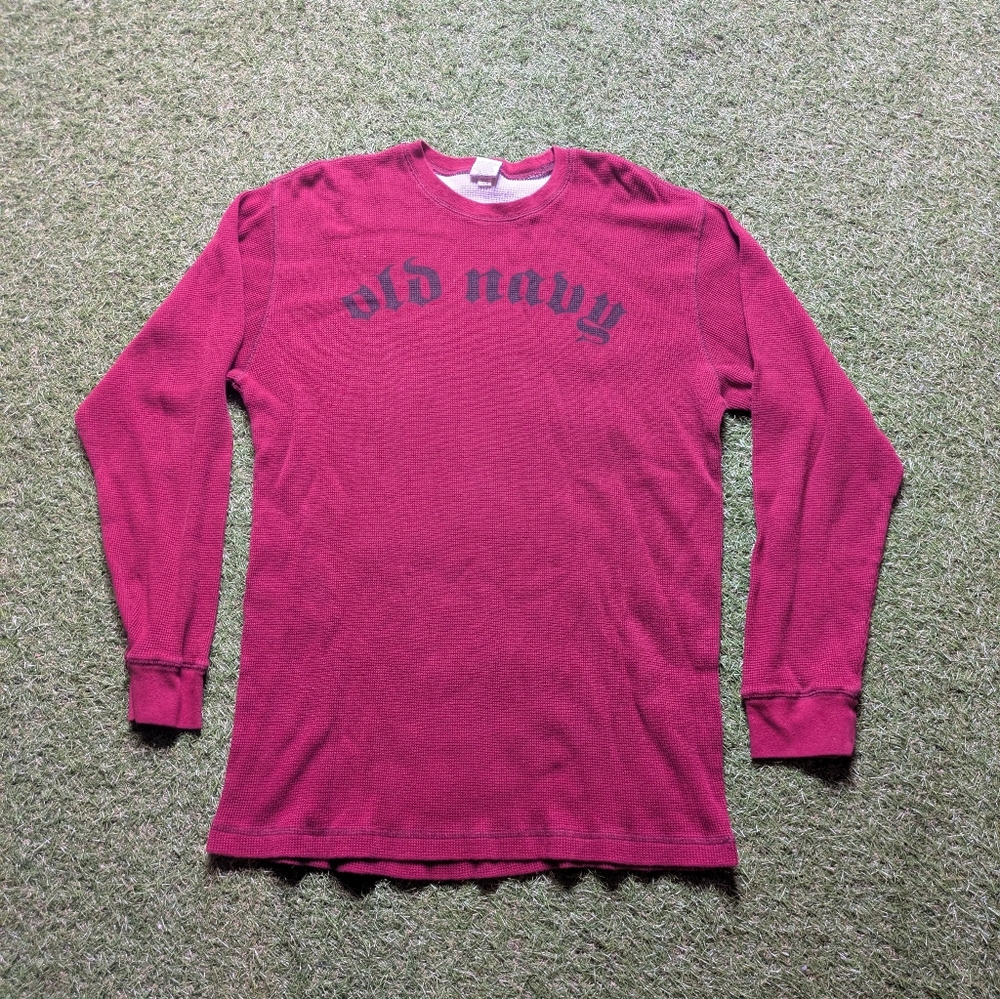 Vintage Y2K Grunge Waffle Knit Thermal Burgundy Shirt Size XXL